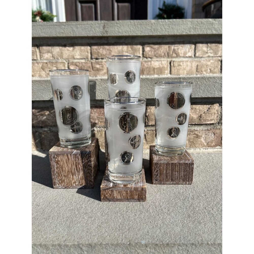 Libbey Frosted Silver Coin Glass Tumblers.